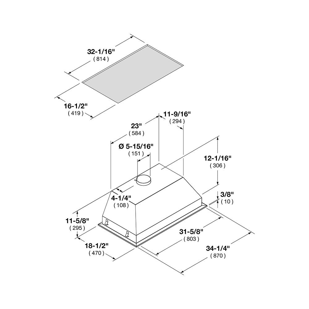 Fulgor Milano 34 in. 600 CFM Professional Range Hood Insert in Stainless Steel (F6BP34S1)-