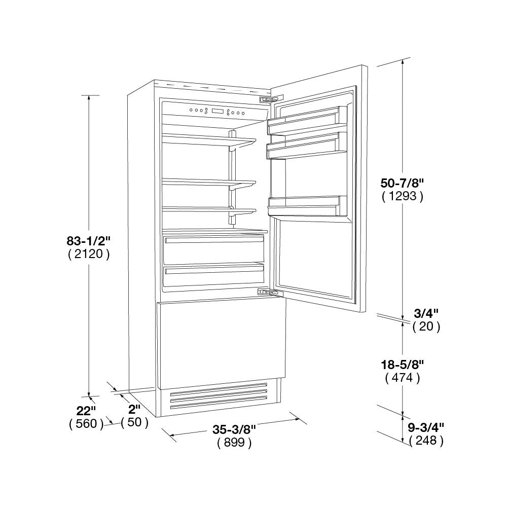 Fulgor Milano 36 in. 14.7 cu. ft. Built-In Refrigerator with Panel Ready Door and Door Hinge Options (F7IBM36O1)-