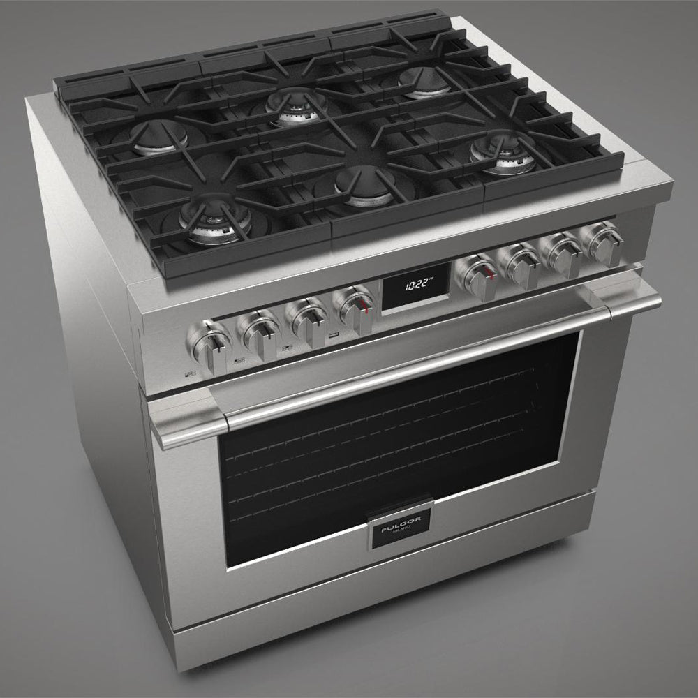 Fulgor Milano 36 in. 400 Series Accento Dual Fuel Range in Stainless Steel (F4PDF366S1)-