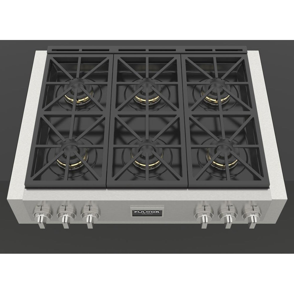 Fulgor Milano 36 in. 600 Professional Series All Gas Range Top in Stainless Steel (F6GRT366S1)-