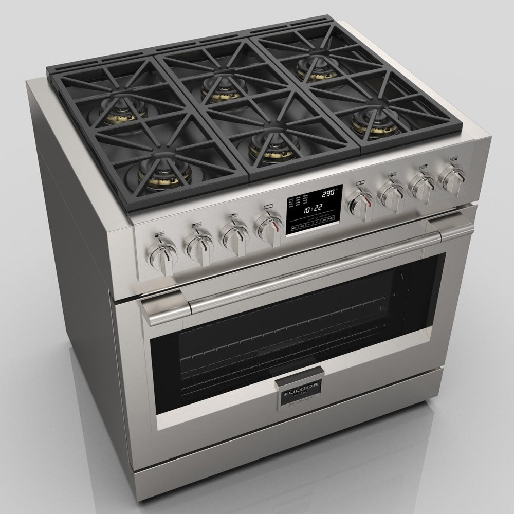 Fulgor Milano 36 in. 600 Series Dual Fuel Range with 6 Burners in Stainless Steel (F6PDF366S1)-