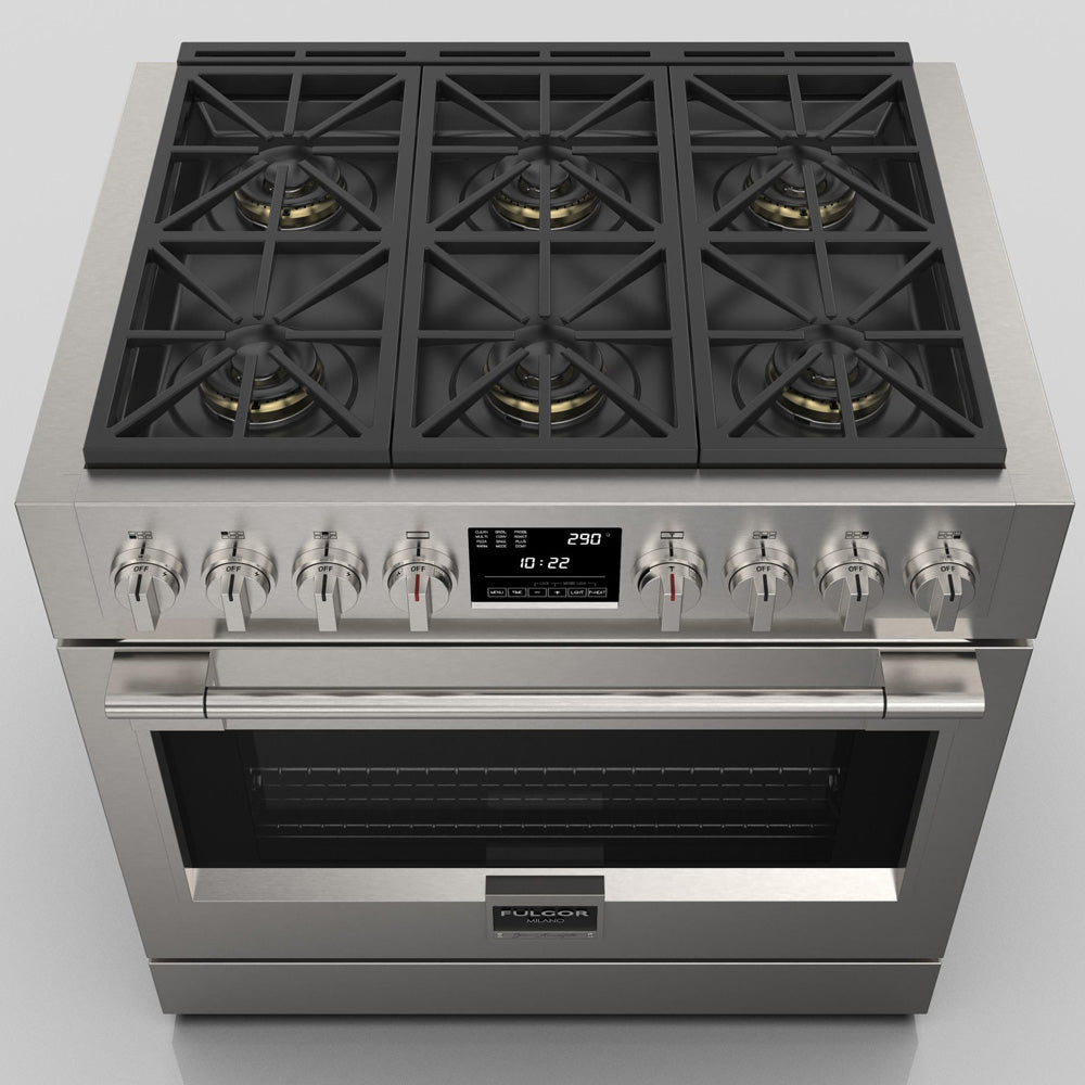 Fulgor Milano 36 in. 600 Series Dual Fuel Range with 6 Burners in Stainless Steel (F6PDF366S1)-