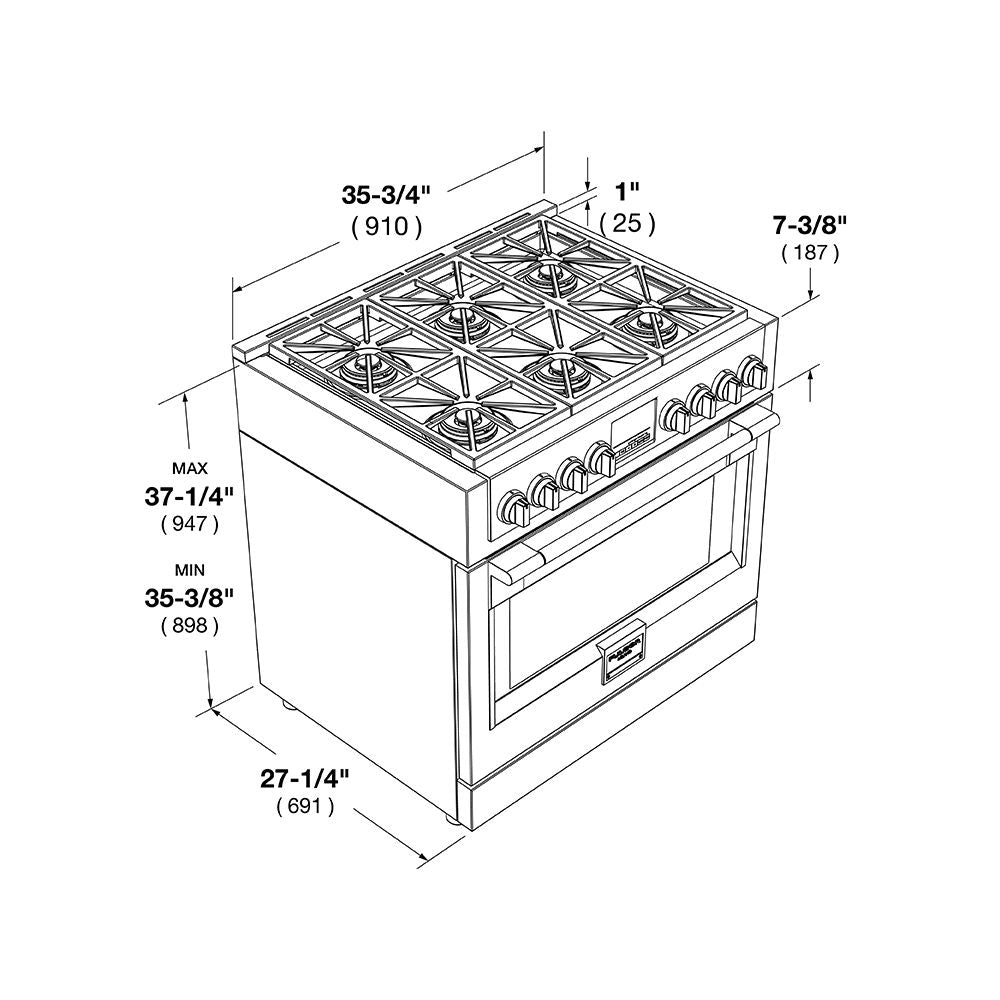 Fulgor Milano 36 in. 600 Series Pro All Gas Range with 6 Burners in Stainless Steel (F6PGR366S2)-