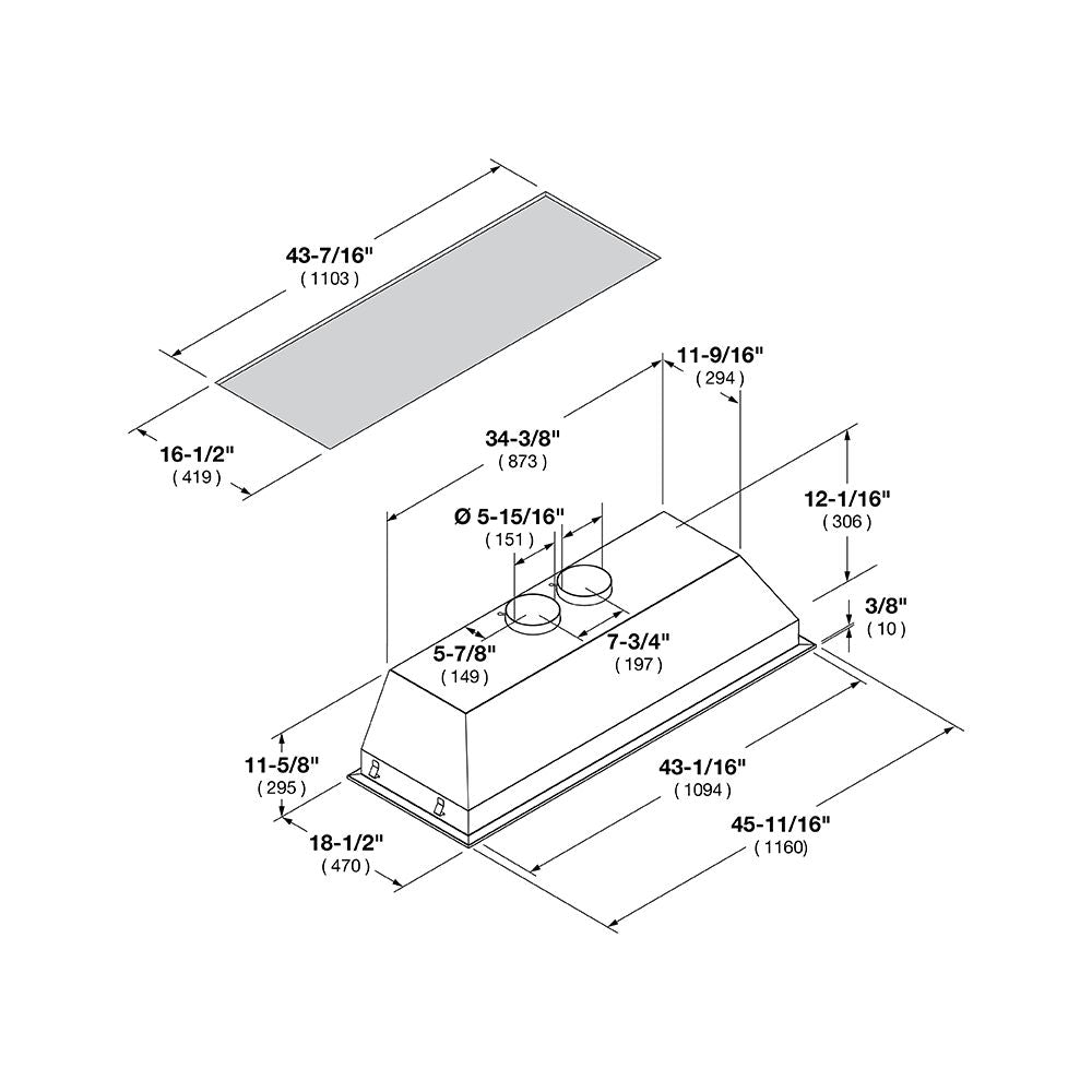 Fulgor Milano 46 in. 600 CFM Professional Range Hood Insert in Stainless Steel (F6BP46DS1)-