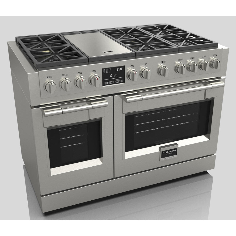 Fulgor Milano 48 in. 600 Series Dual Fuel Range with 6 Burners and Trilaminate Griddle in Stainless Steel (F6PDF486GS1)-