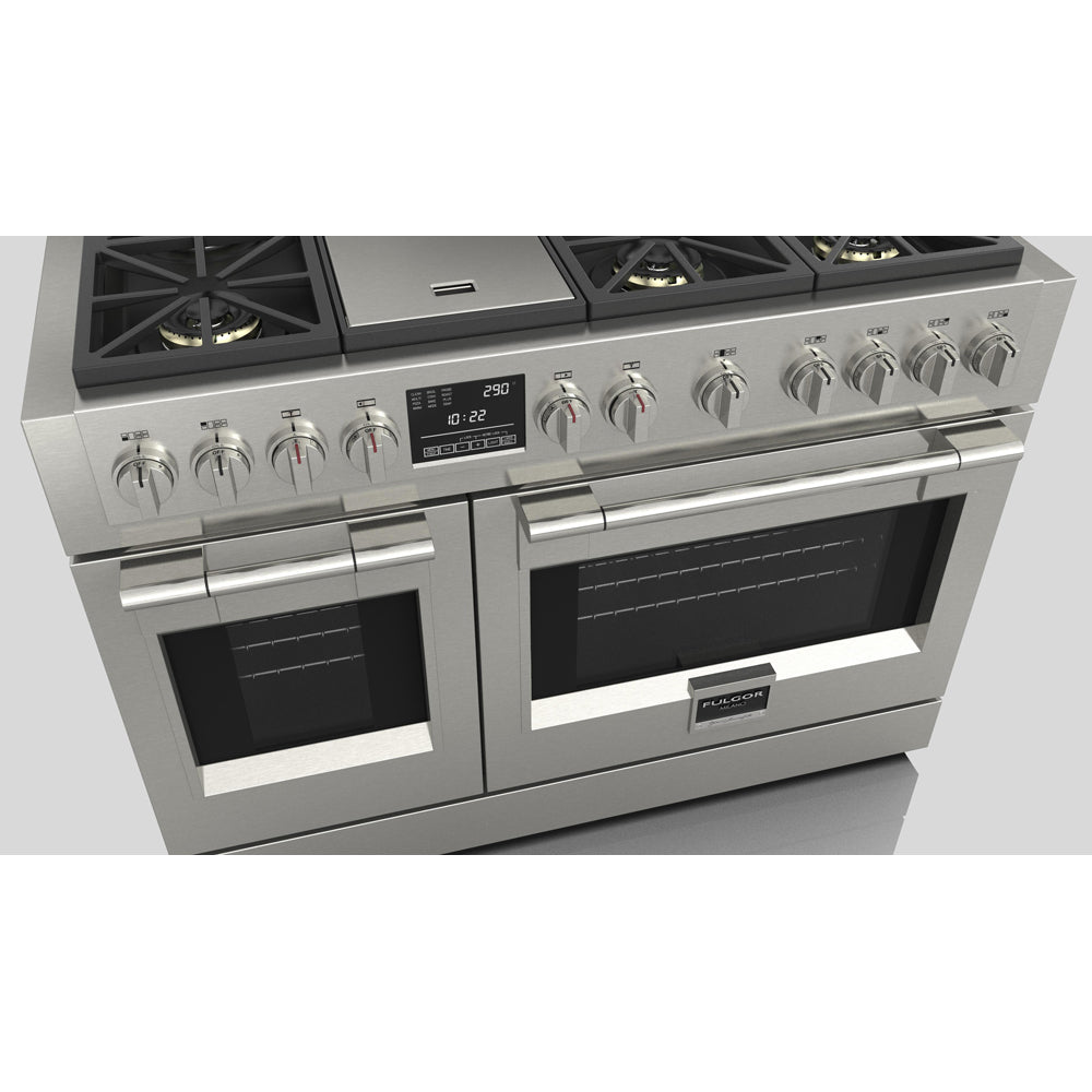 Fulgor Milano 48 in. 600 Series Dual Fuel Range with 6 Burners and Trilaminate Griddle in Stainless Steel (F6PDF486GS1)-