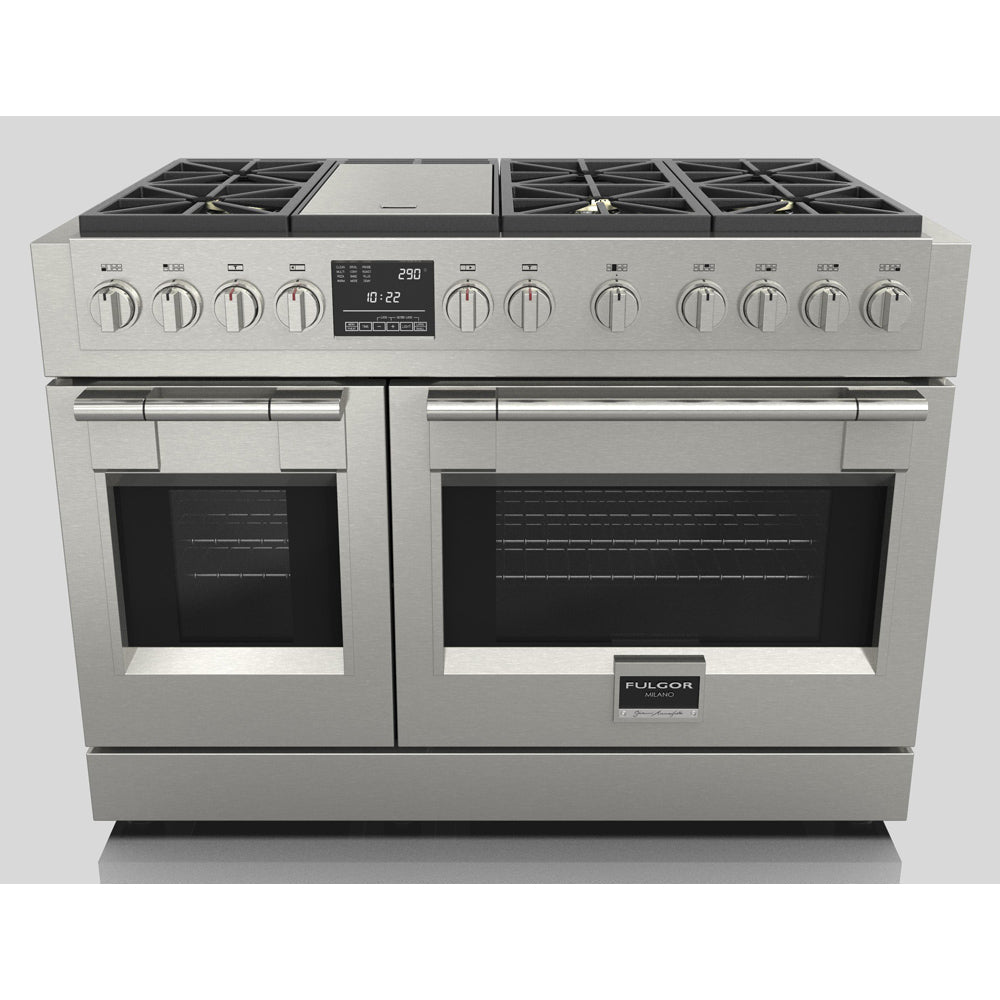 Fulgor Milano 48 in. 600 Series Dual Fuel Range with 6 Burners and Trilaminate Griddle in Stainless Steel (F6PDF486GS1)-