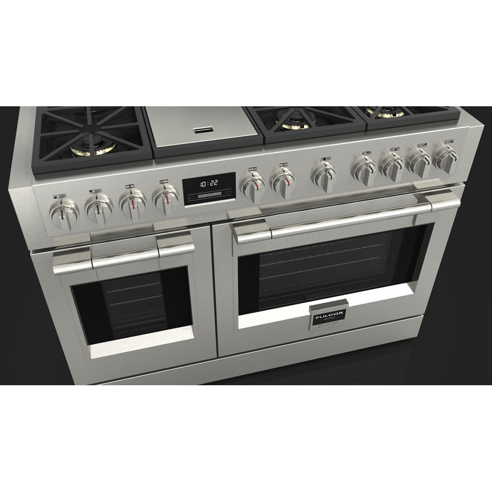 Fulgor Milano 48 in. 600 Series Pro All Gas Range with 6 Burners and Trilaminate Griddle in Stainless Steel (F6PGR486GS2)-