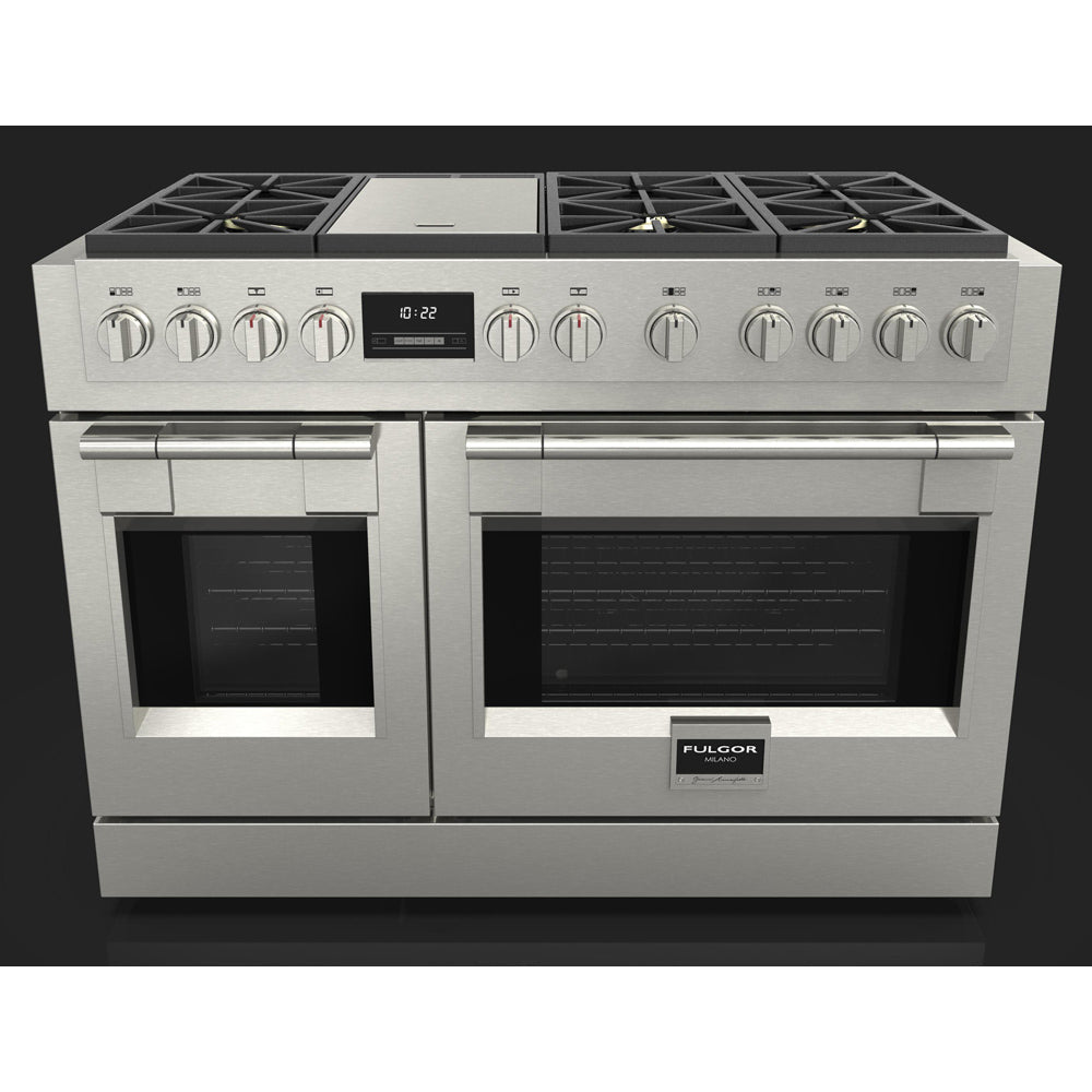 Fulgor Milano 48 in. 600 Series Pro All Gas Range with 6 Burners and Trilaminate Griddle in Stainless Steel (F6PGR486GS2)-