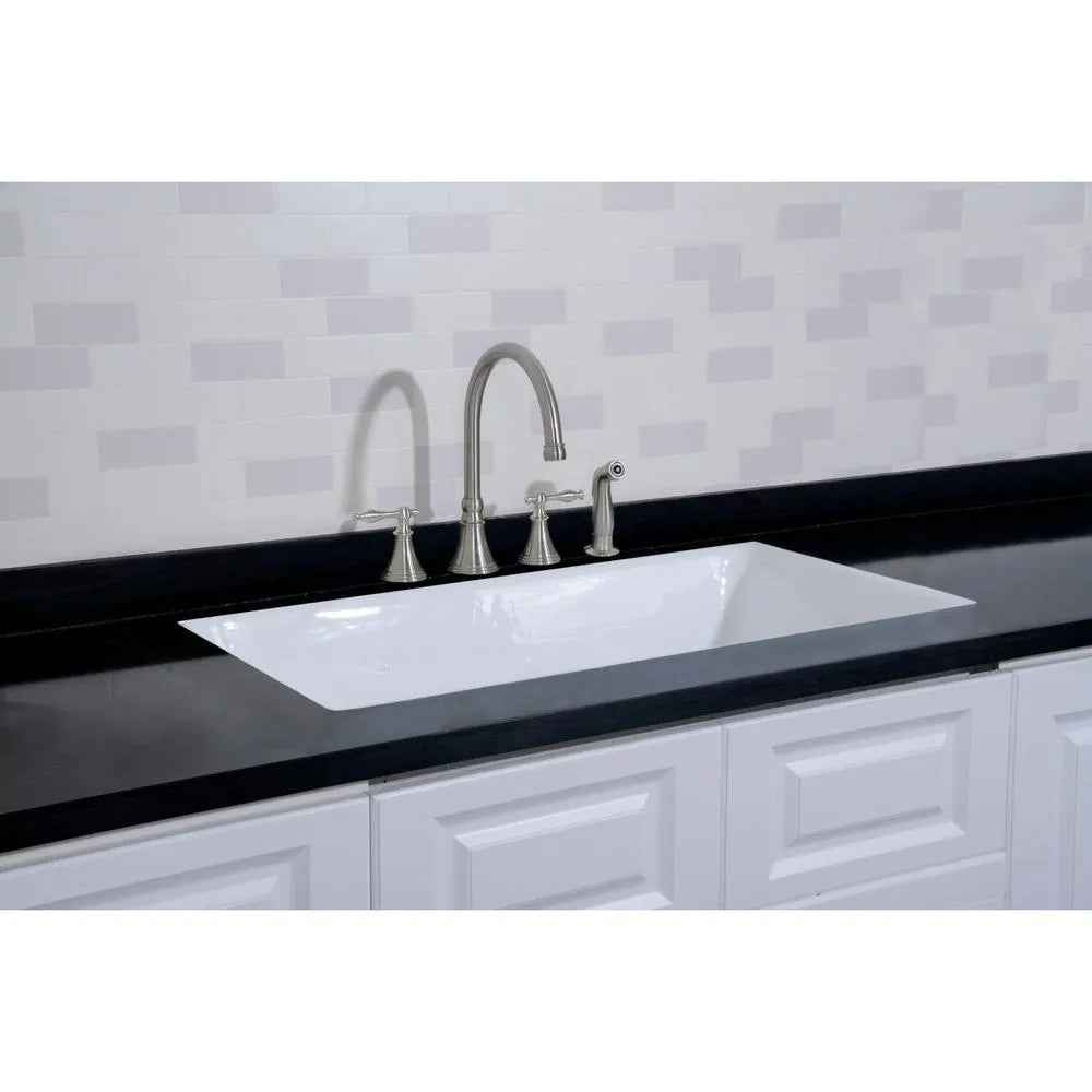 Kingston Brass Towne 36 in. Cast Iron Undermount Kitchen Sink, 4-Hole, White White