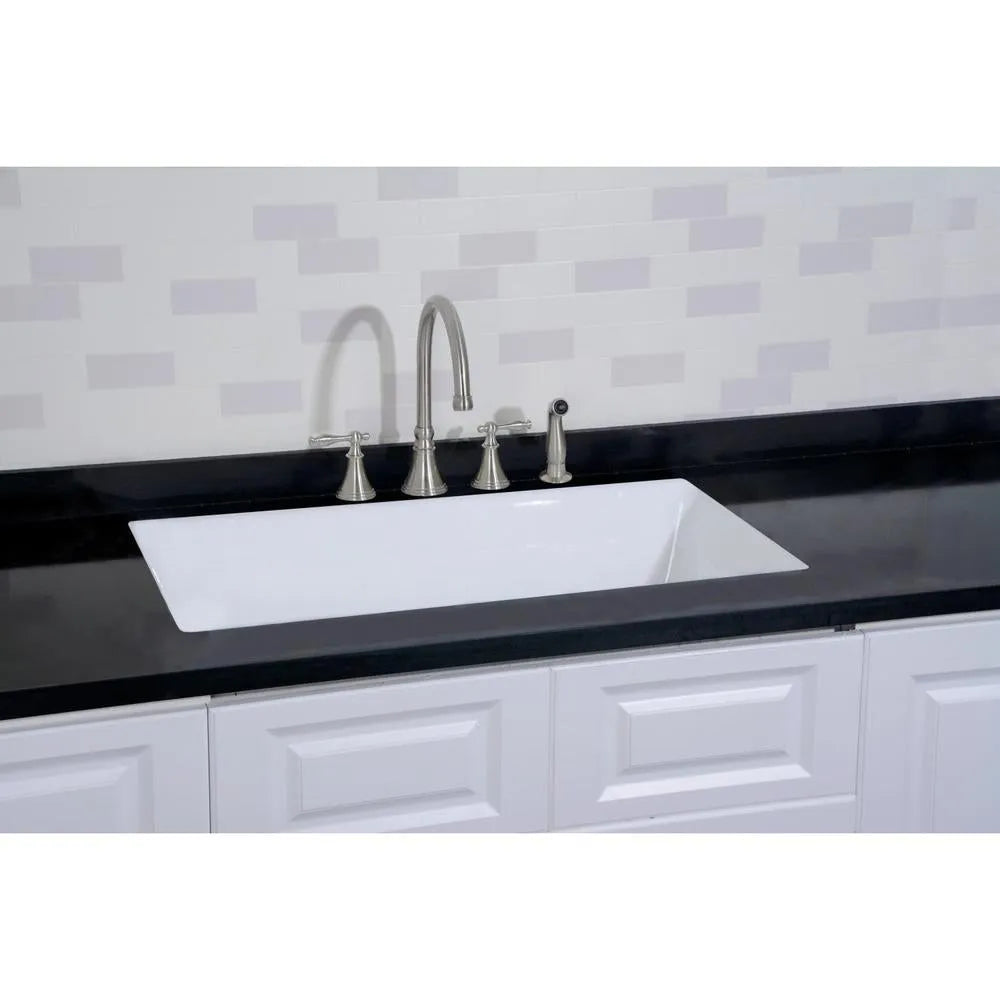 Kingston Brass Towne 36 in. Cast Iron Undermount Kitchen Sink, 4-Hole, White White