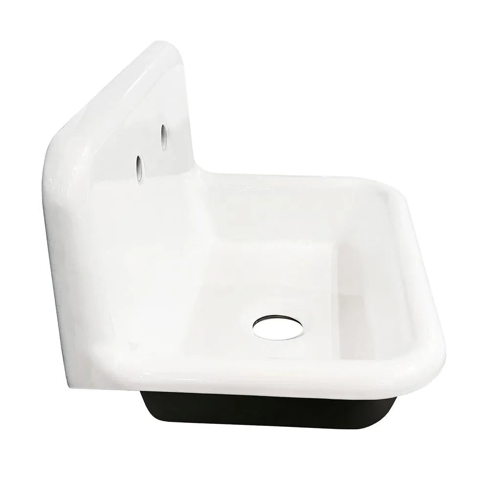 Kingston Brass 30 in. Cast Iron Single Bowl Wall Mount Sink with Backsplash in White (GCLWS302019) 