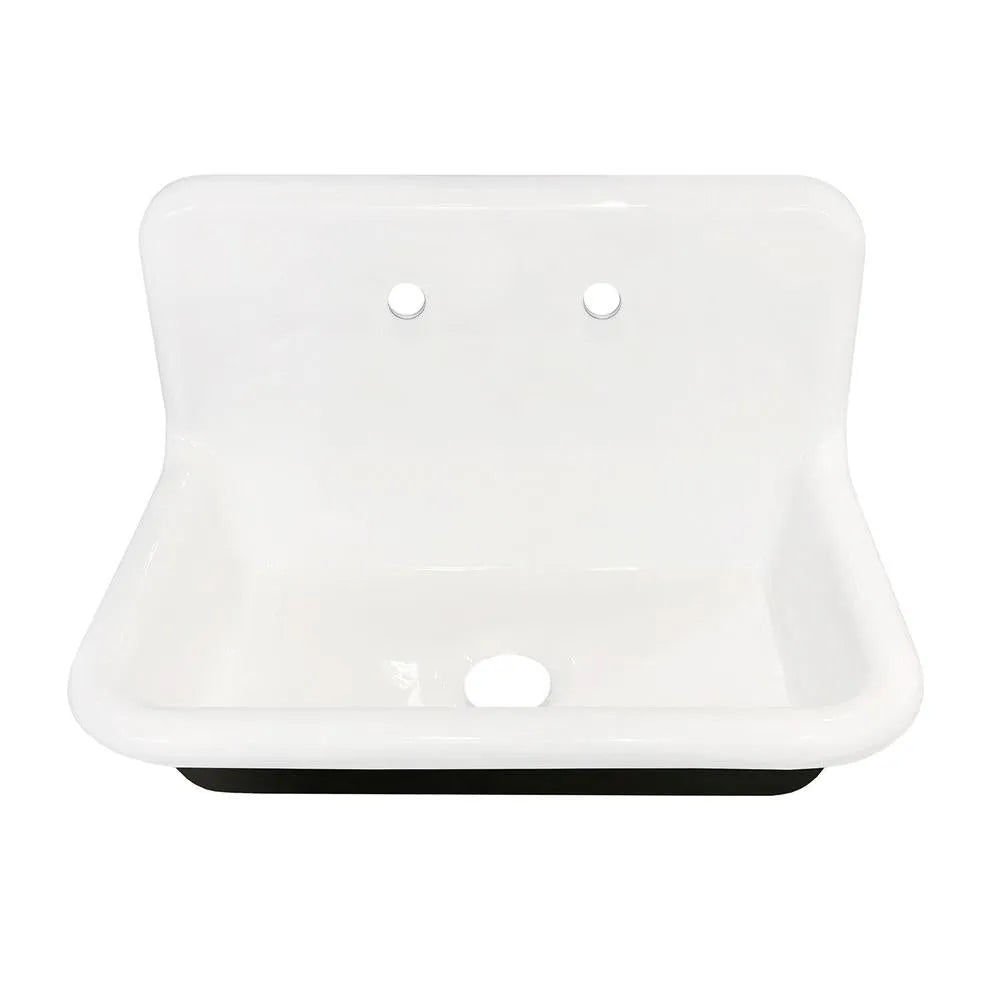 Kingston Brass 30 in. Cast Iron Single Bowl Wall Mount Sink with Backsplash in White (GCLWS302019) 