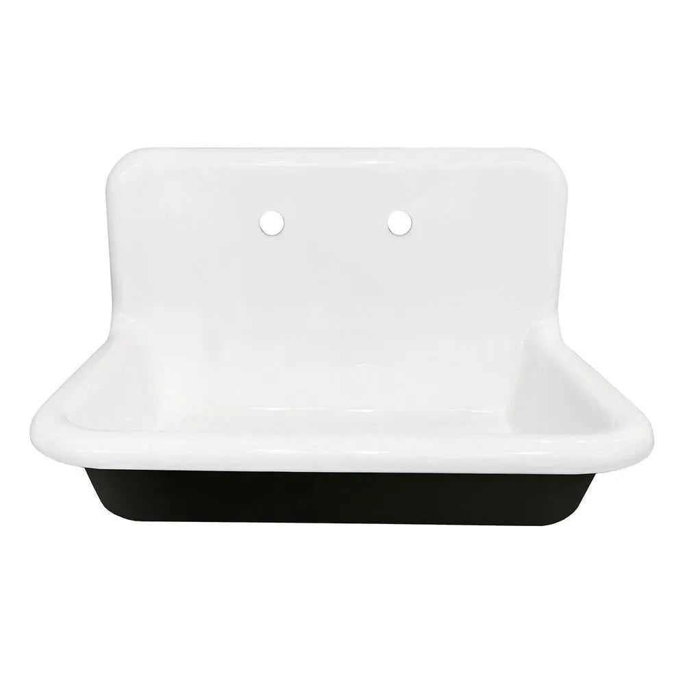 Kingston Brass 30 in. Cast Iron Single Bowl Wall Mount Sink with Backsplash in White (GCLWS302019) 