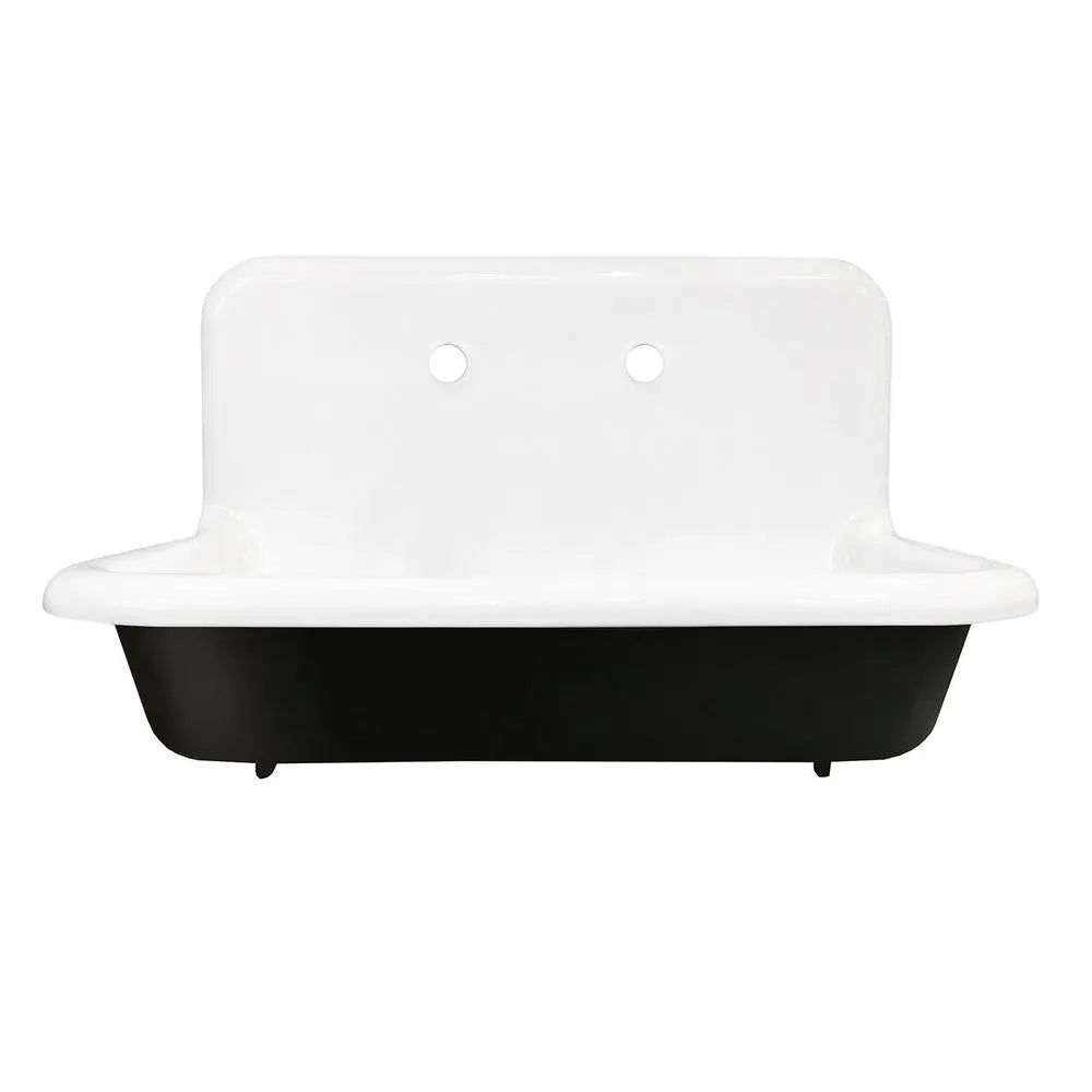 Kingston Brass 30 in. Cast Iron Single Bowl Wall Mount Sink with Backsplash in White (GCLWS302019) 