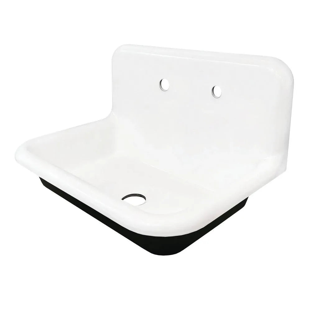 Kingston Brass 30 in. Cast Iron Single Bowl Wall Mount Sink with Backsplash in White (GCLWS302019) 