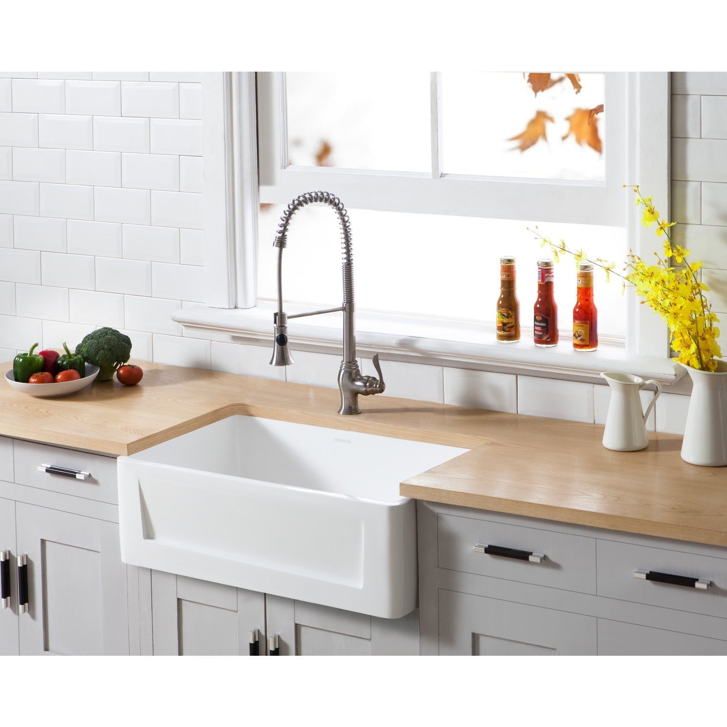 Kingston Brass 30 in. Solid Surface Matte Stone Apron Front Farmhouse Single Bowl Kitchen Sink, Matte White 