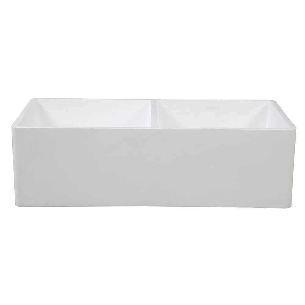 Kingston Brass 33 in. Solid Surface Double Bowl Farmhouse Kitchen Sink, Matte White (GKFA331810BCD) 