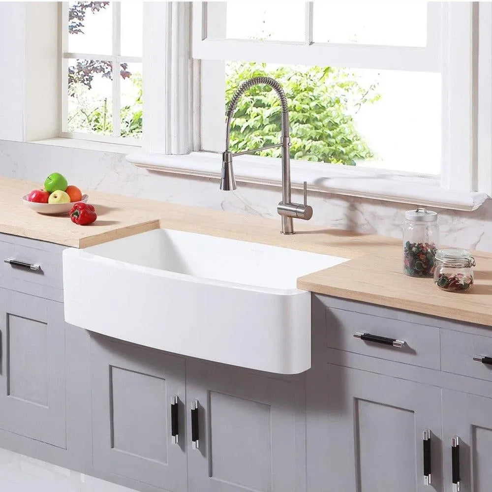 Kingston Brass Solid Surface 33 in. x 22 in. Farmhouse Single Bowl Kitchen Sink, Matte White Matte White