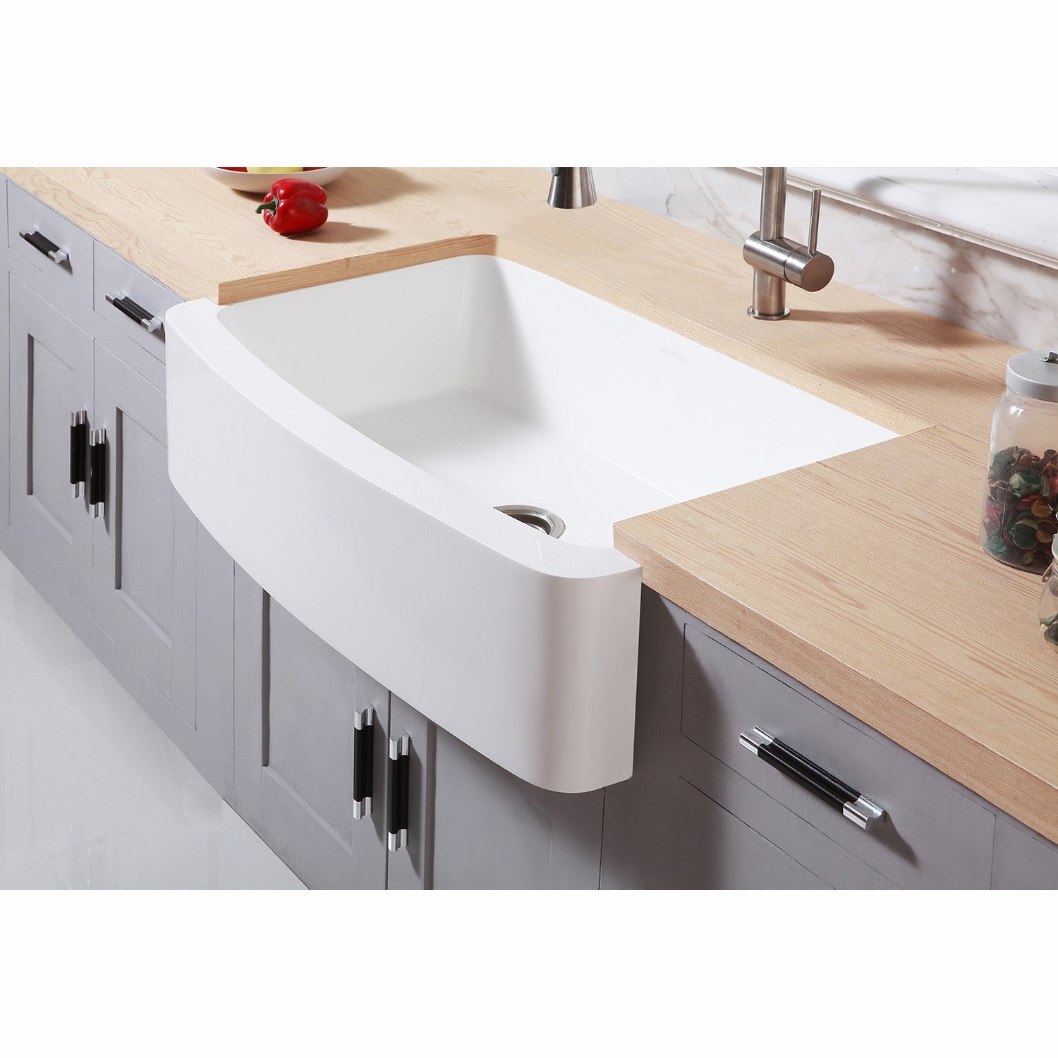 Kingston Brass Solid Surface 33 in. x 22 in. Farmhouse Single Bowl Kitchen Sink, Matte White Matte White