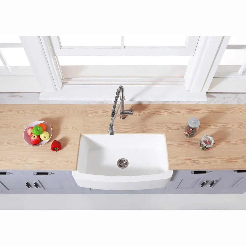 Kingston Brass Solid Surface 33 in. x 22 in. Farmhouse Single Bowl Kitchen Sink, Matte White Matte White