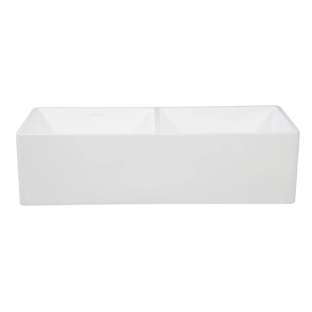 Kingston Brass 36 in. Solid Surface Double Bowl Farmhouse Kitchen Sink, Matte White Matte White