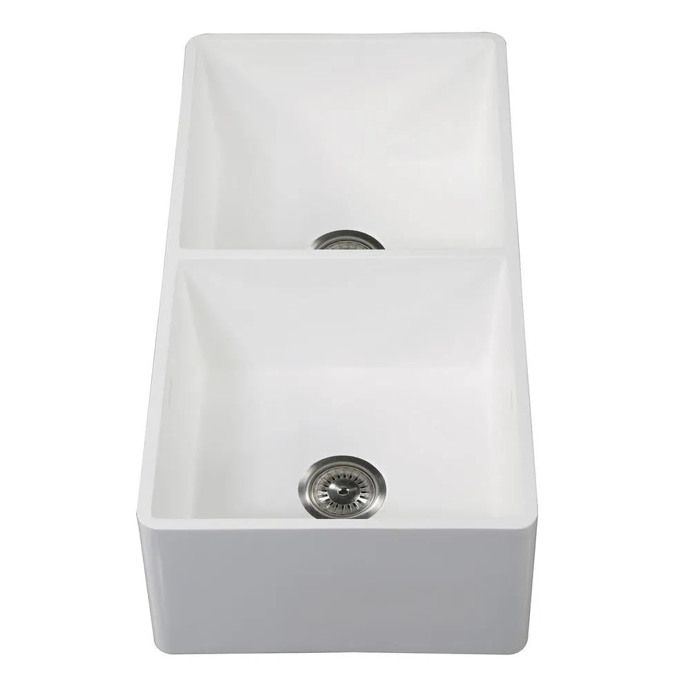 Kingston Brass 36 in. Solid Surface Double Bowl Farmhouse Kitchen Sink, Matte White Matte White