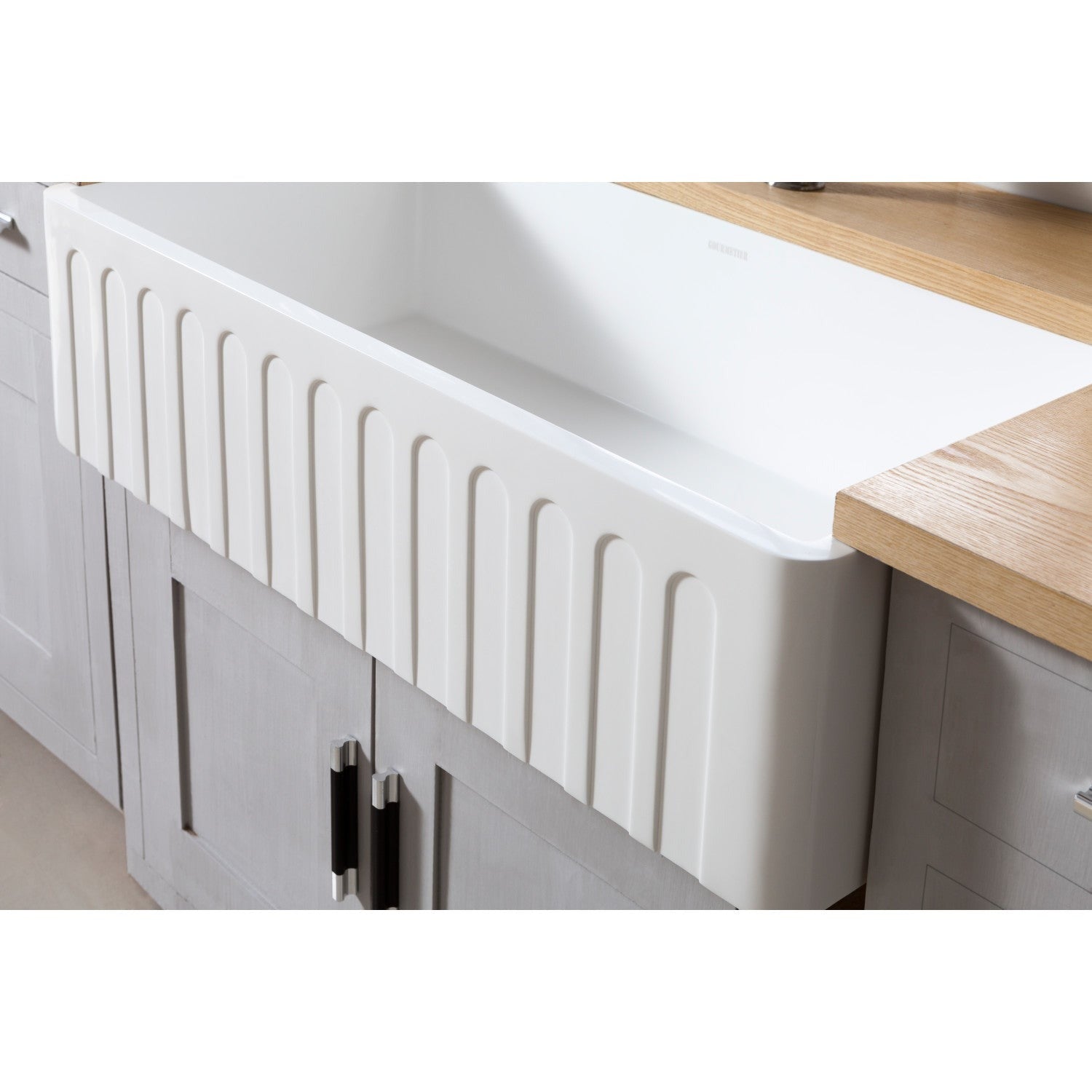 Kingston Brass 36 in. Solid Surface Matte Stone Apron Front Farmhouse Single Bowl Kitchen Sink, Matte White (GKFA361810CD) 