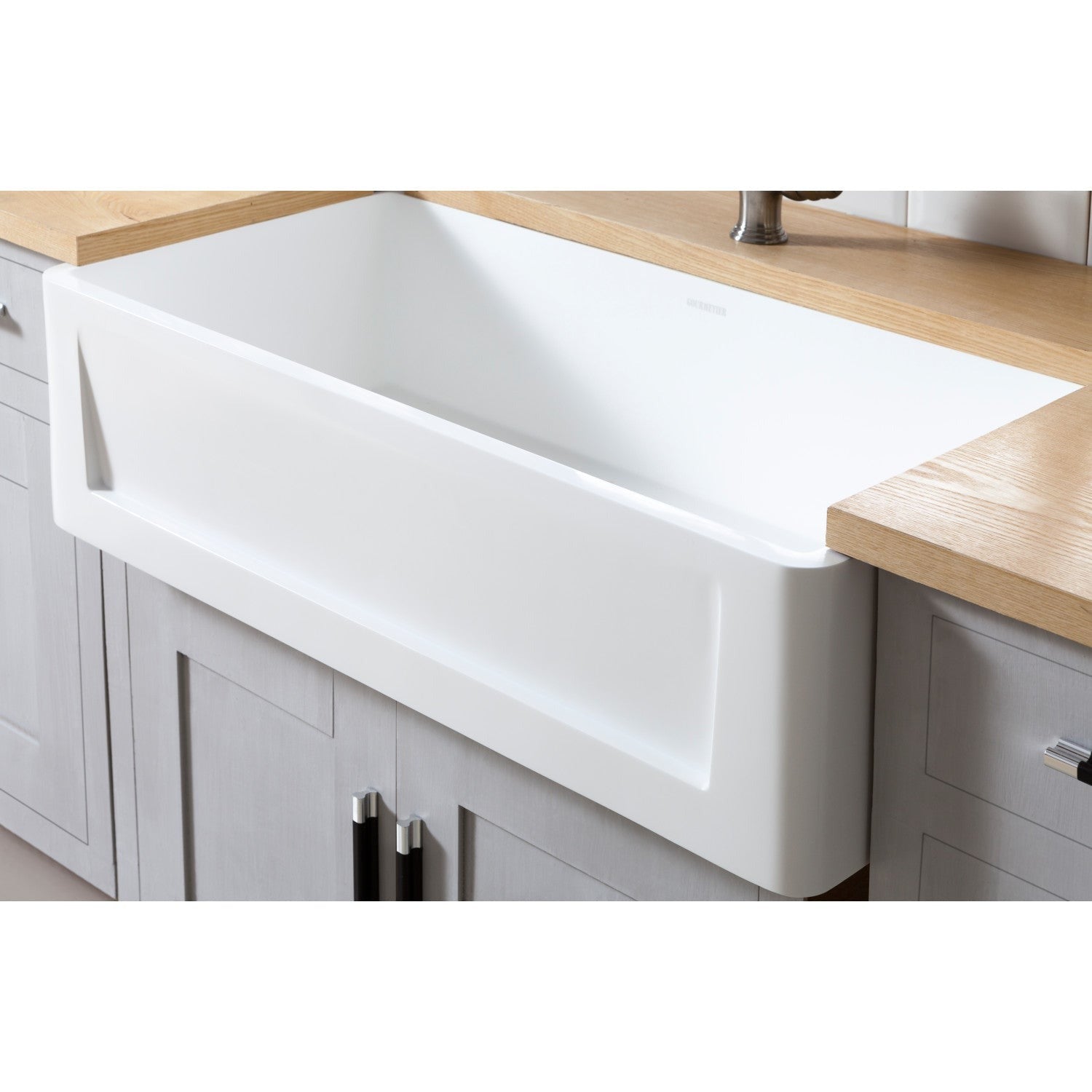 Kingston Brass 36 in. Solid Surface Matte Stone Apron Front Farmhouse Single Bowl Kitchen Sink, Matte White Matte White