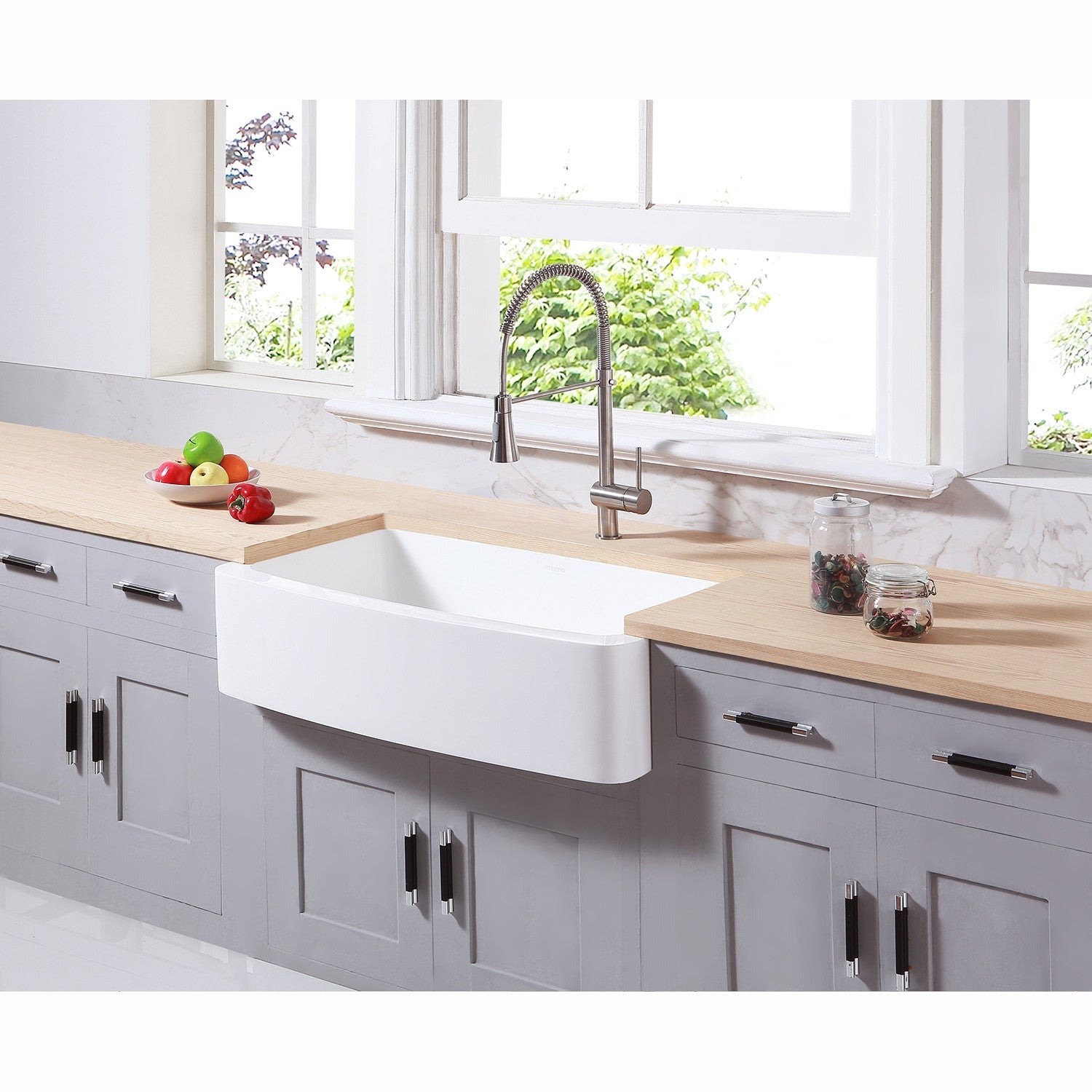 Kingston Brass Solid Surface 36 in. x 22 in. Farmhouse Single Bowl Kitchen Sink, Matte White Matte White