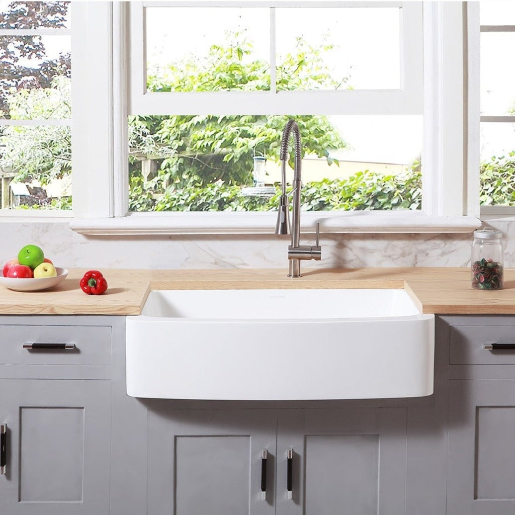 Kingston Brass Solid Surface 36 in. x 22 in. Farmhouse Single Bowl Kitchen Sink, Matte White Matte White