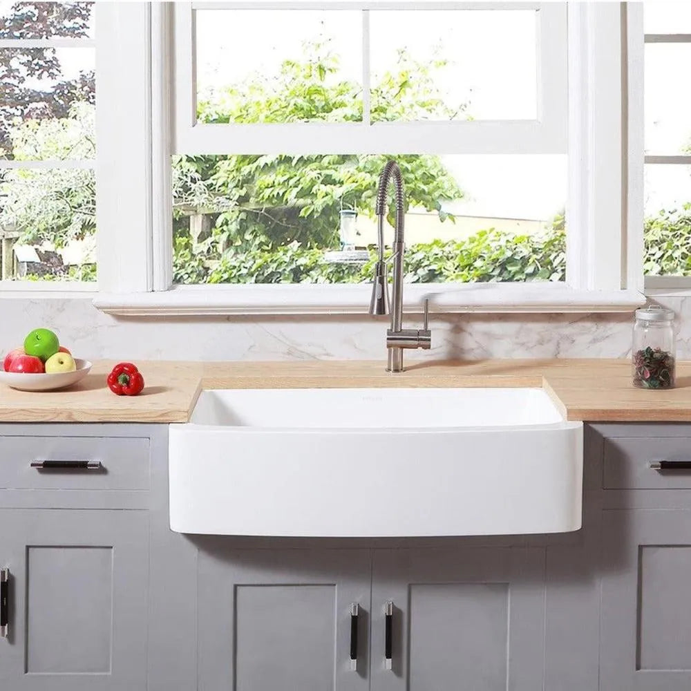 Kingston Brass Solid Surface 36 in. x 22 in. Farmhouse Single Bowl Kitchen Sink, Matte White Matte White