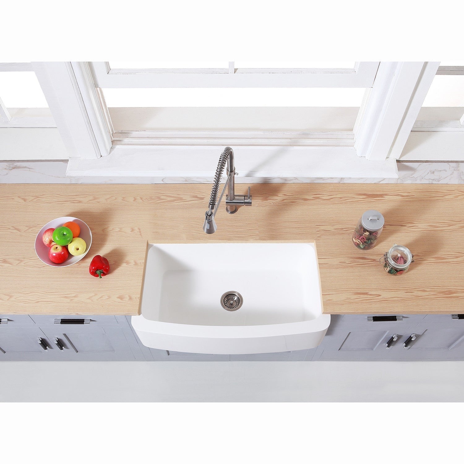 Kingston Brass Solid Surface 36 in. x 22 in. Farmhouse Single Bowl Kitchen Sink, Matte White Matte White