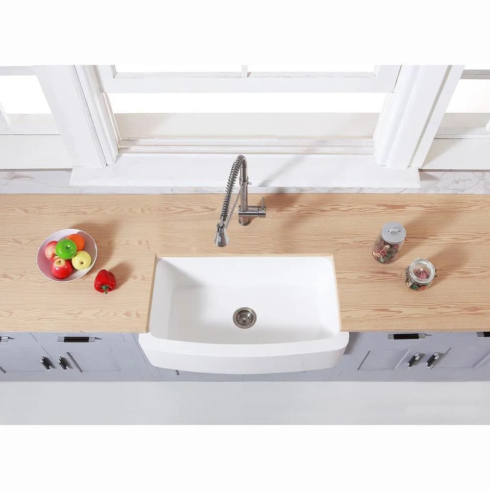 Kingston Brass Solid Surface 36 in. x 22 in. Farmhouse Single Bowl Kitchen Sink, Matte White Matte White