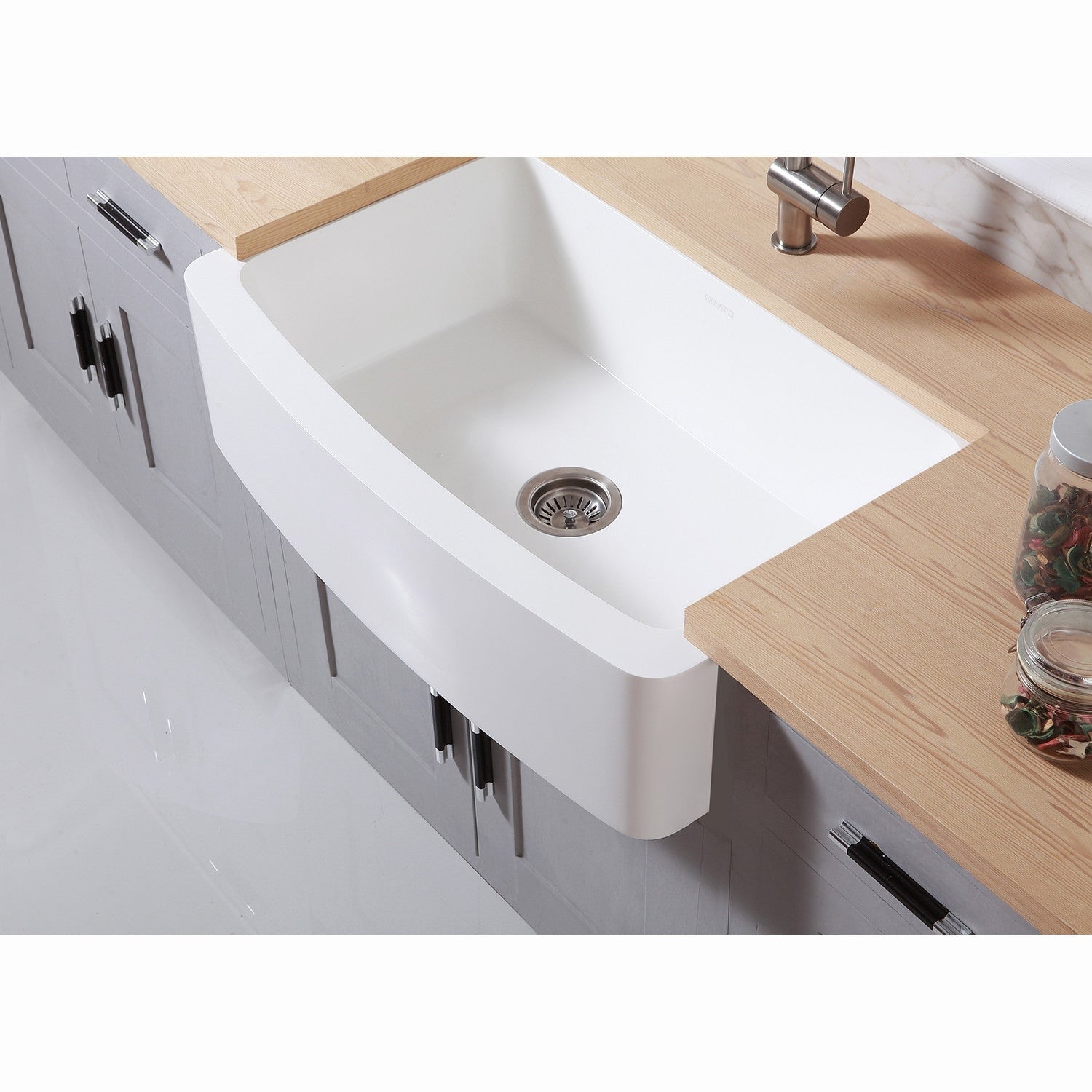 Kingston Brass Solid Surface 36 in. x 22 in. Farmhouse Single Bowl Kitchen Sink, Matte White Matte White