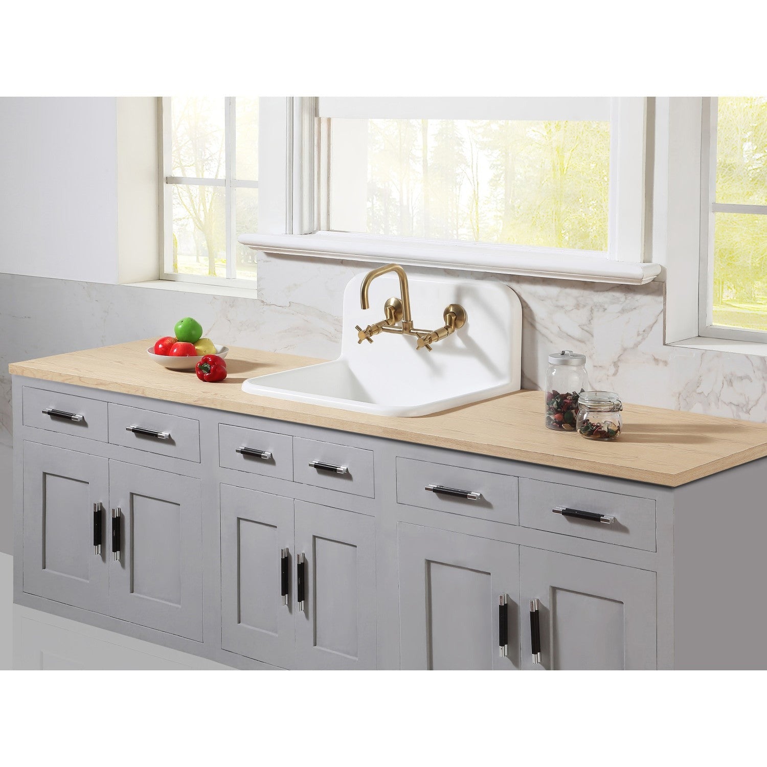 Kingston Brass Arcticstone 24 in. Solid Surface Farmhouse Kitchen Sink with Backsplash, Matte White (GKTA242119) Matte White