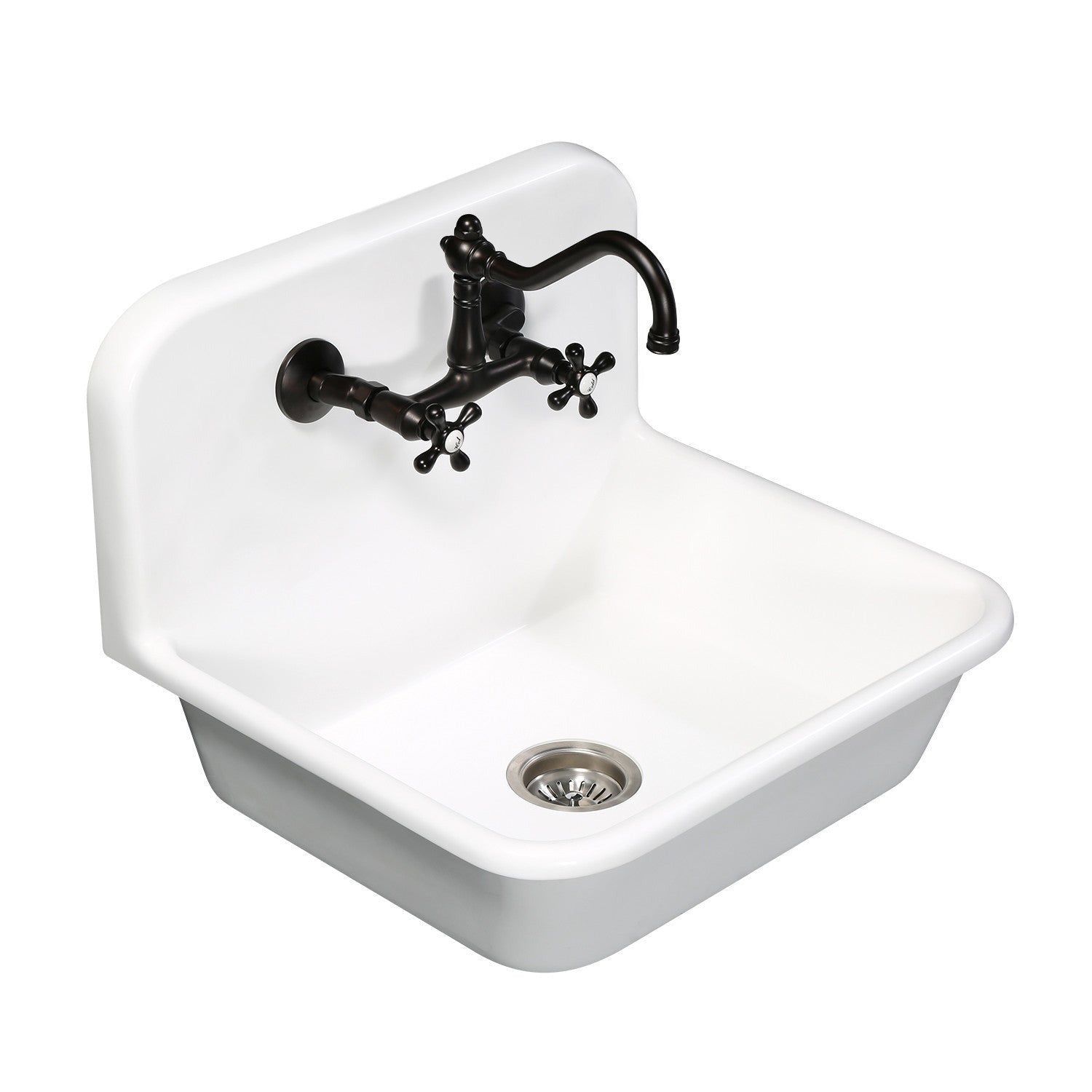 Kingston Brass Arcticstone 24 in. Solid Surface Farmhouse Kitchen Sink with Backsplash, Matte White (GKTA242119) Matte White