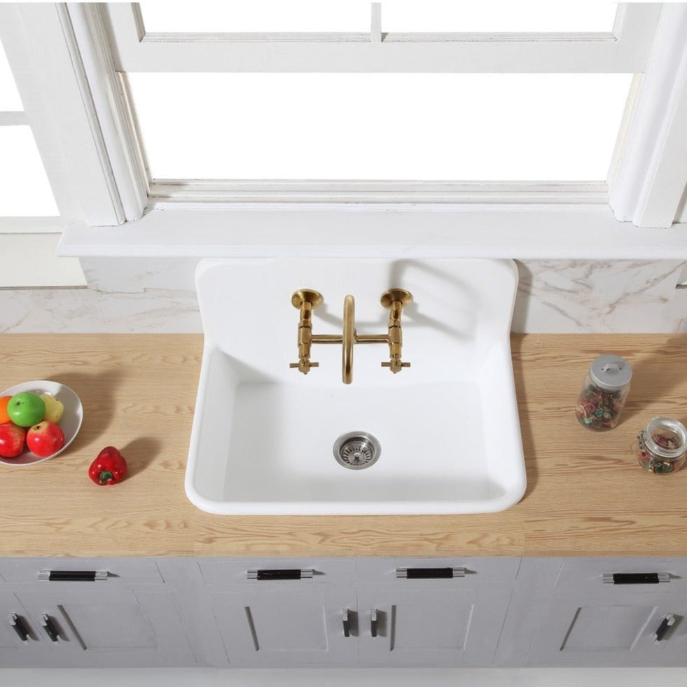 Kingston Brass Arcticstone 30 in. Solid Surface Top-Mount Kitchen Sink with Backsplash, Matte White (GKTA3020198) Matte White