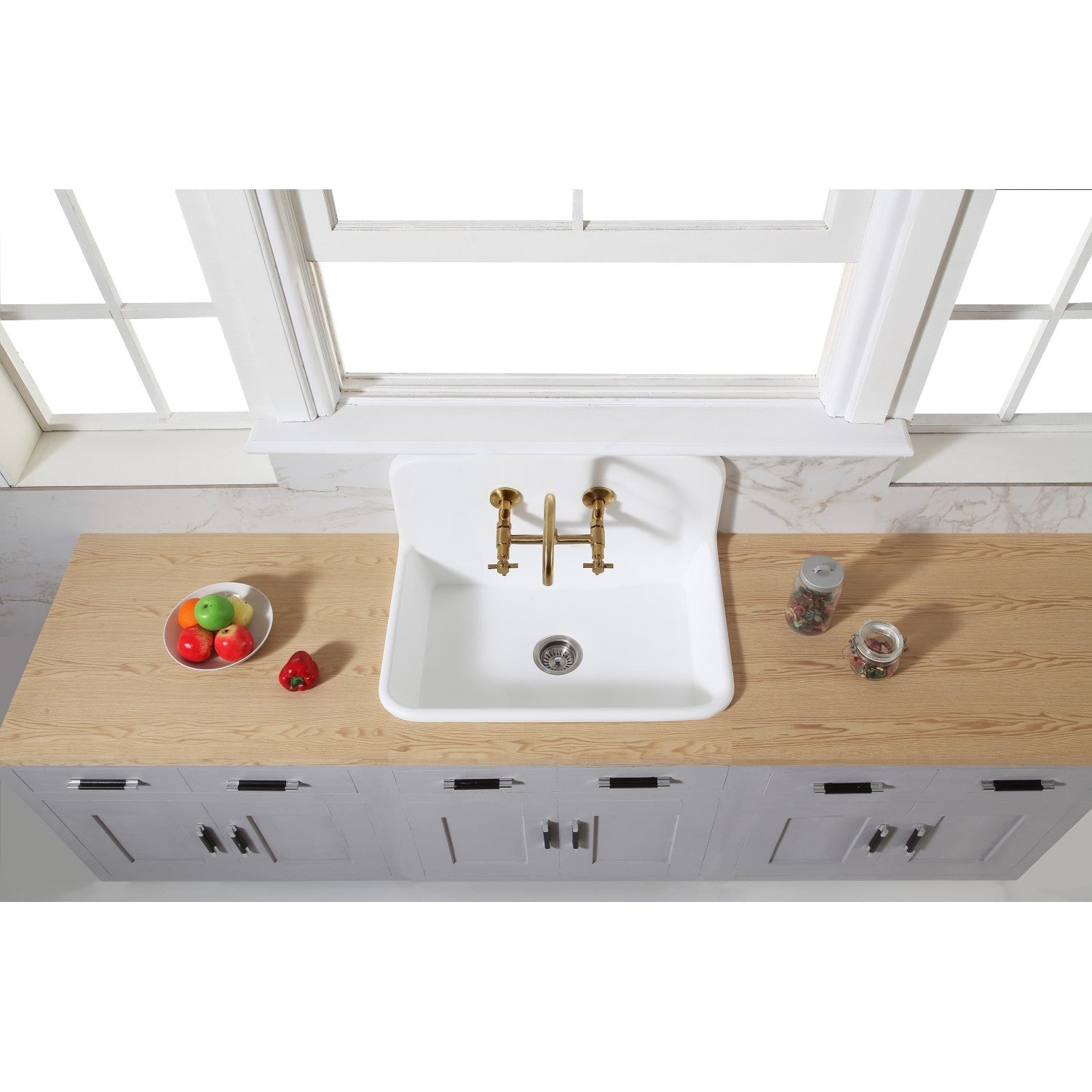 Kingston Brass Arcticstone 30 in. Solid Surface Farmhouse Kitchen Sink with Backsplash, Matte White (GKTA302119) Matte White