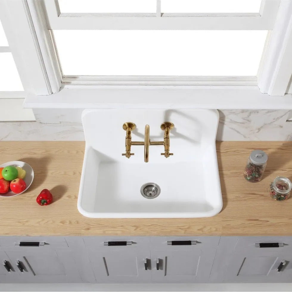 Kingston Brass Arcticstone 30 in. Solid Surface Farmhouse Kitchen Sink with Backsplash, Matte White (GKTA302119) Matte White