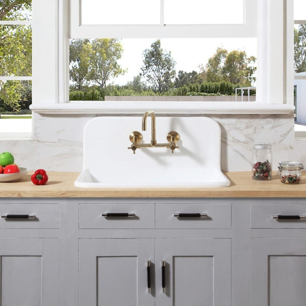 Kingston Brass Arcticstone 30 in. Solid Surface Farmhouse Kitchen Sink with Backsplash, Matte White (GKTA302119) Matte White