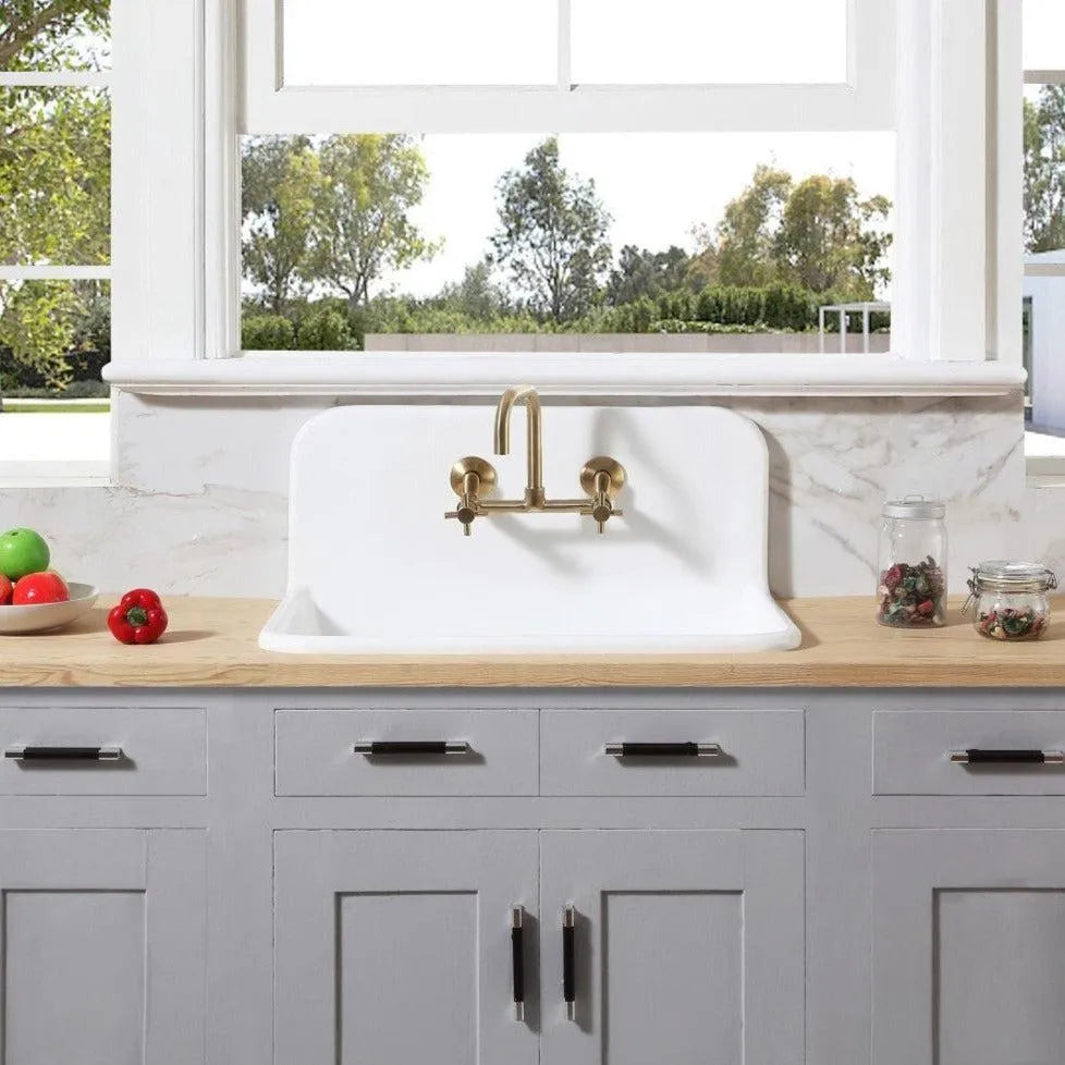 Kingston Brass Arcticstone 30 in. Solid Surface Farmhouse Kitchen Sink with Backsplash, Matte White (GKTA302119) Matte White