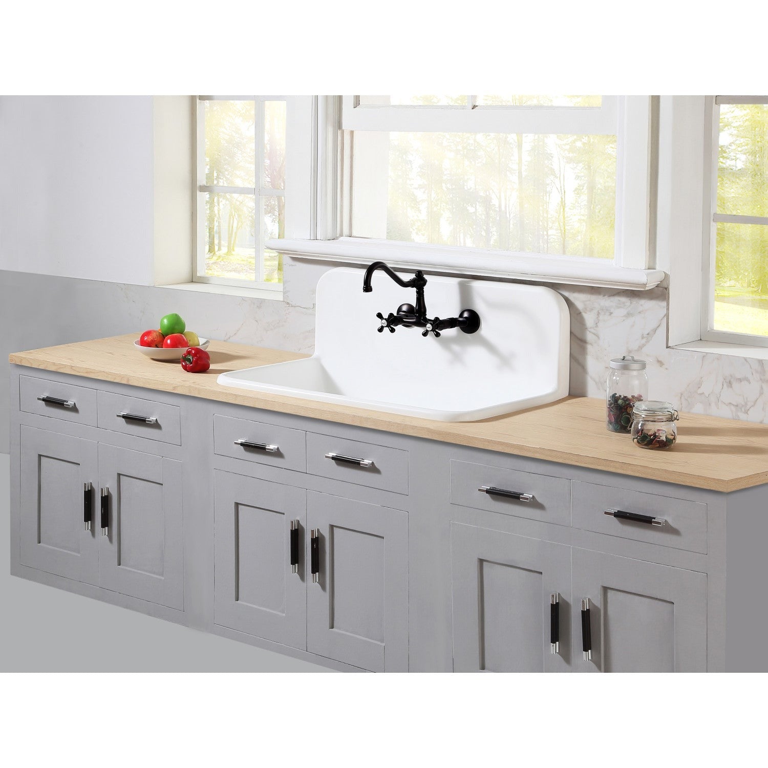 Kingston Brass Arcticstone 36 in. Solid Surface Top-Mount Kitchen Sink with Backsplash, Matte White (GKTA3620198) Matte White