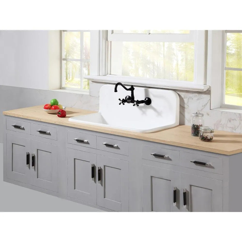 Kingston Brass Arcticstone 36 in. Solid Surface Top-Mount Kitchen Sink with Backsplash, Matte White (GKTA3620198) Matte White