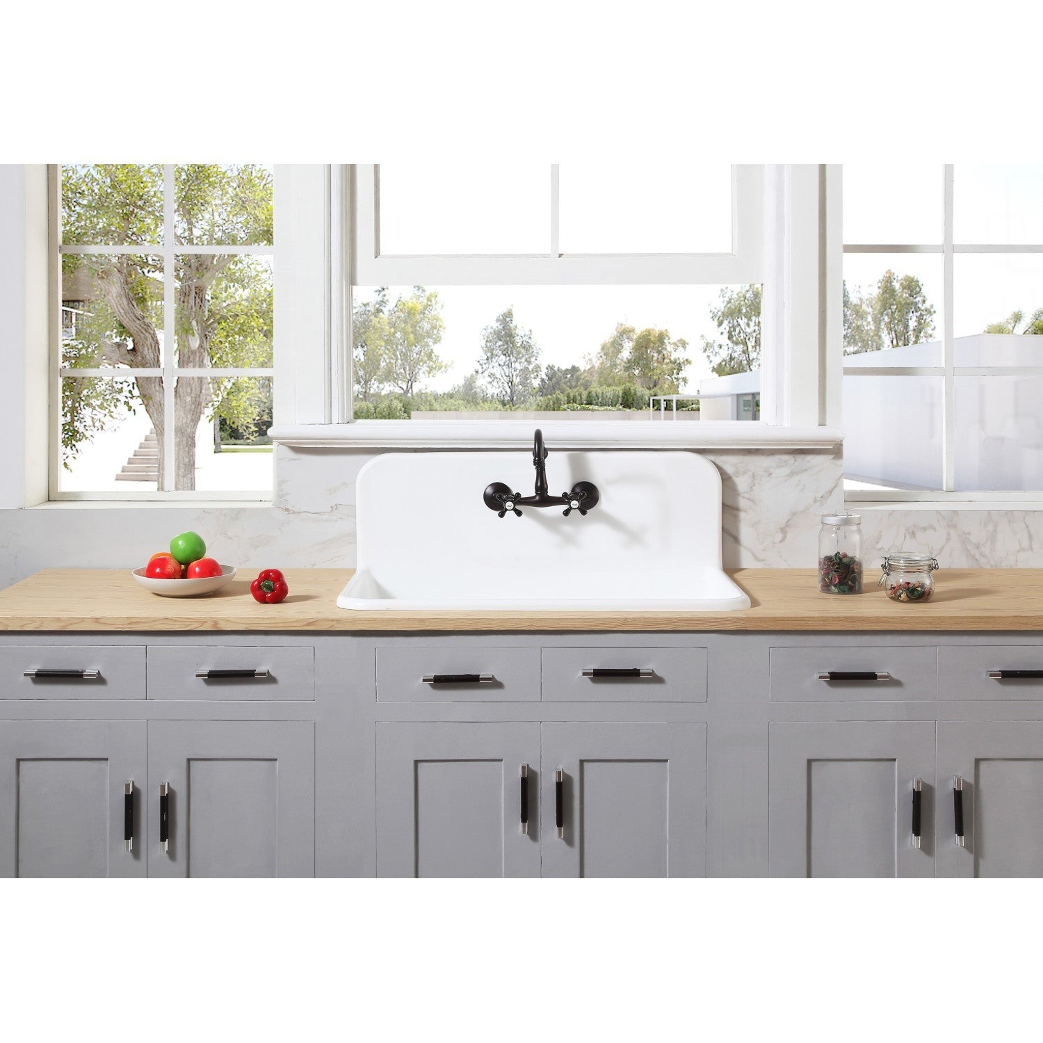 Kingston Brass Arcticstone 36 in. Solid Surface Top-Mount Kitchen Sink with Backsplash, Matte White (GKTA3620198) Matte White