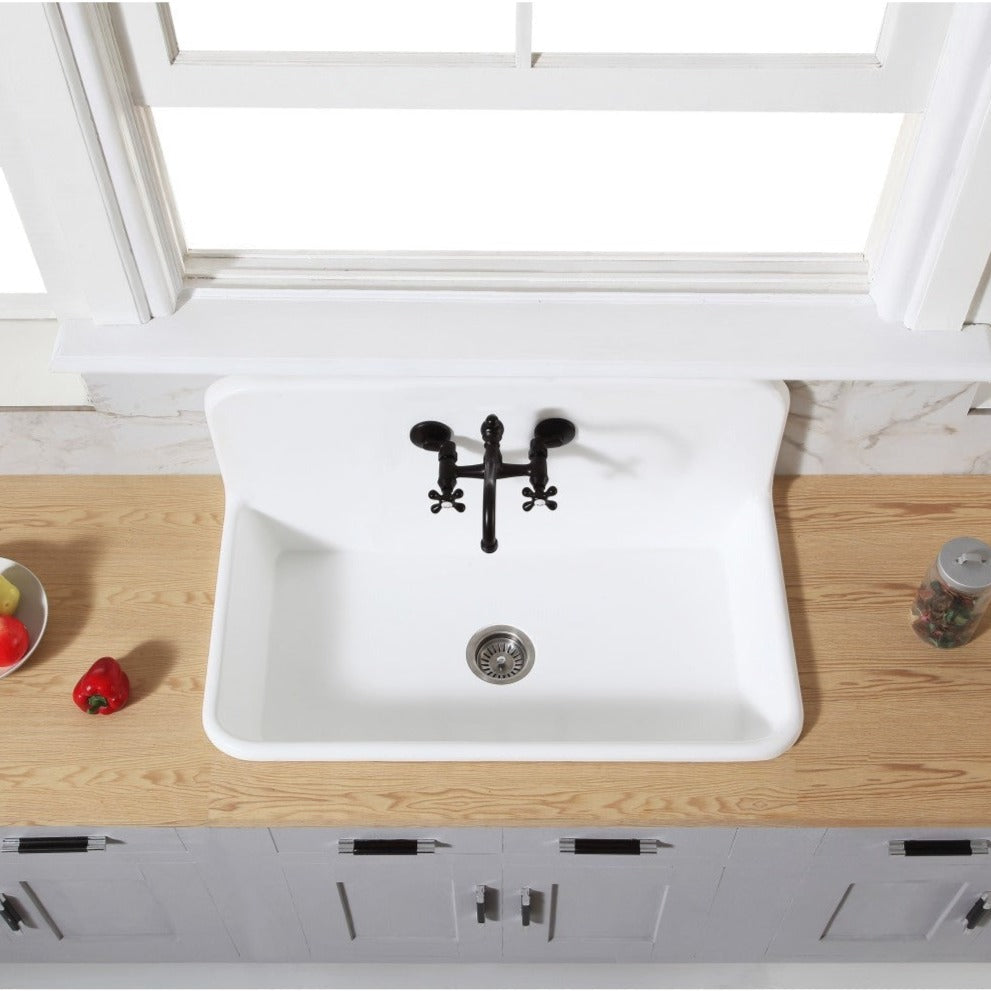 Kingston Brass Arcticstone 36 in. Solid Surface Top-Mount Kitchen Sink with Backsplash, Matte White (GKTA3620198) Matte White