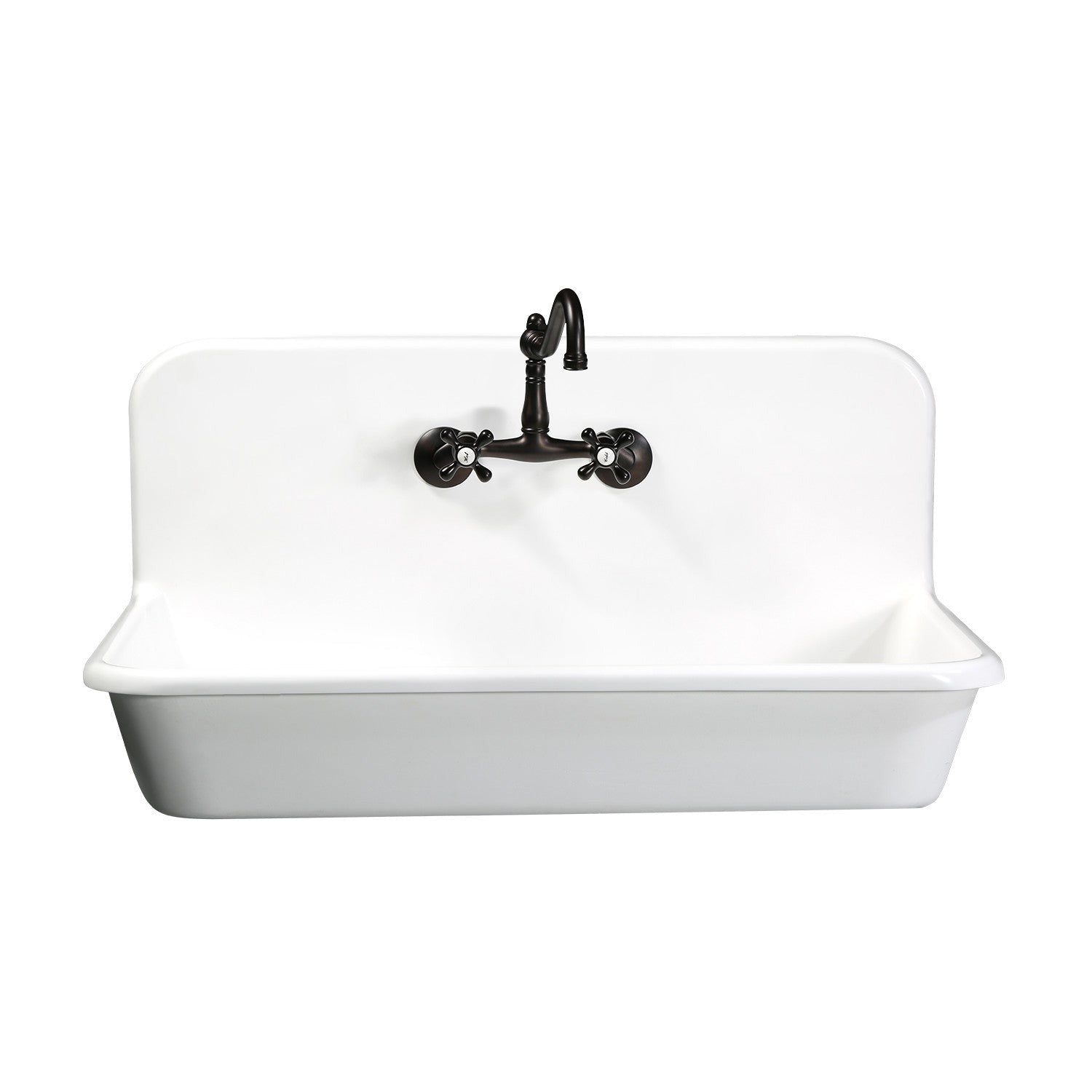 Kingston Brass Arcticstone 36 in. Solid Surface Farmhouse Kitchen Sink with Backsplash, Matte White (GKTA362119) Matte White