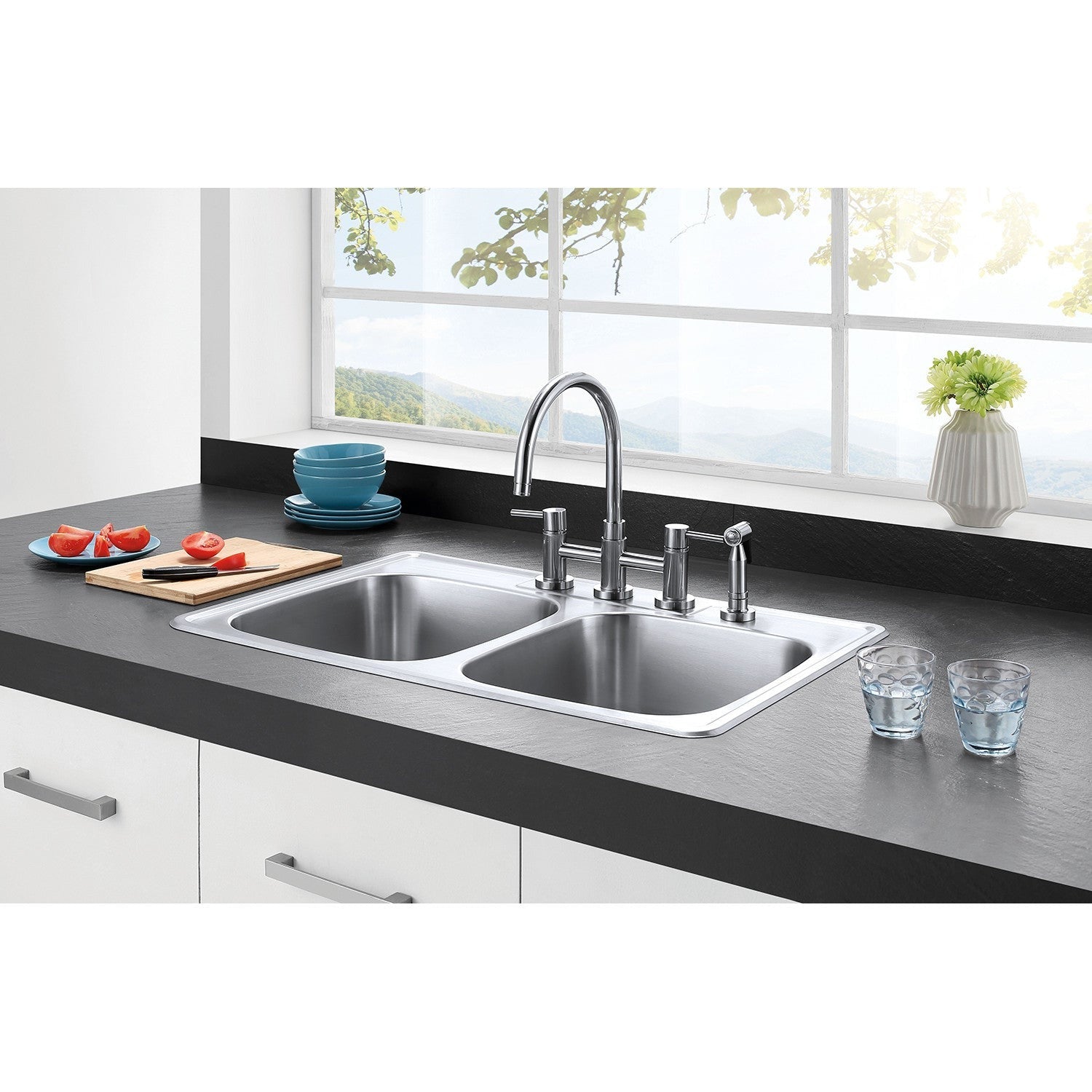 Kingston Brass 33 in. Drop-in Double Bowl Kitchen Sink, Brushed (GKTD33228) Brushed