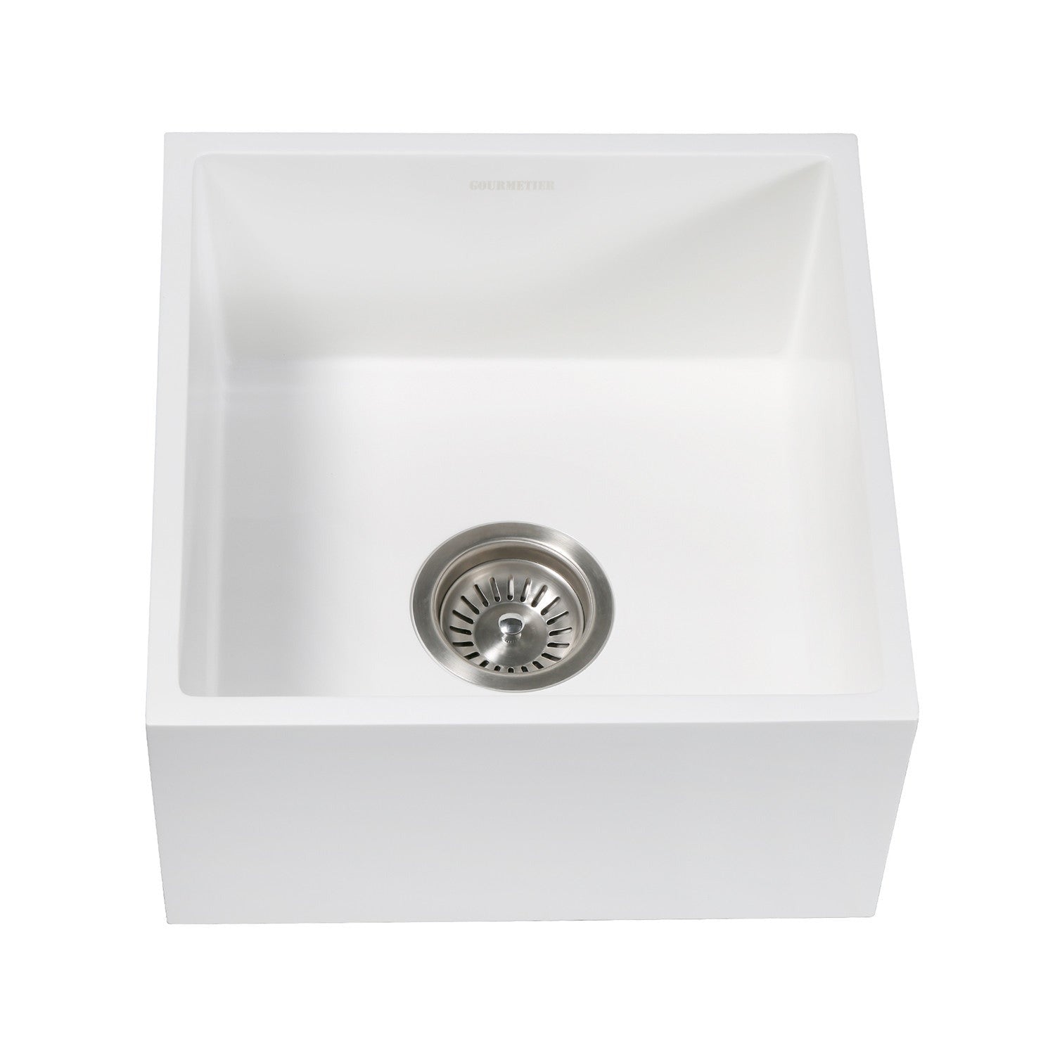 Kingston Brass Arcticstone 15 in. Undermount Solid-Surface Square Single Bowl Bar Sink with Drain, Matte White (GKUSA15158) Matte White