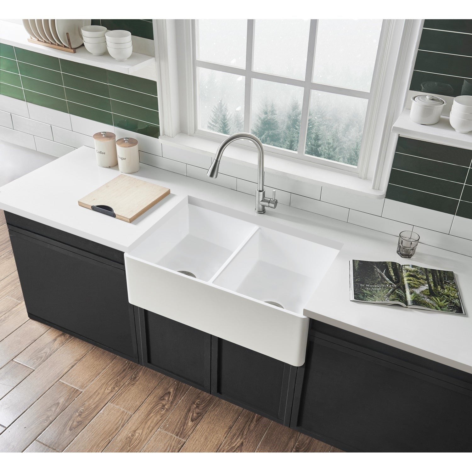 Kingston Brass Arcticstone 36 in. Solid Surface Farmhouse Kitchen Sink, Matte/Glossy White (GPFA361810BCD) Matte/Glossy White